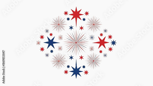 Abstract Starburst Fireworks Pattern in Red and Blue for Celebration
