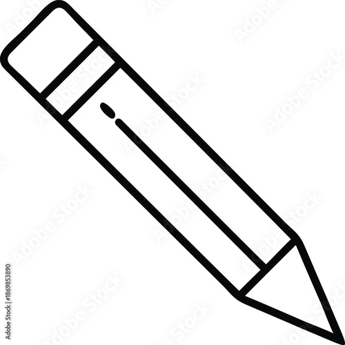 Black outline vector of a pencil with an eraser on a white background