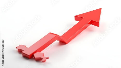 Red Arrow Pointing Upward Isolated on White Background