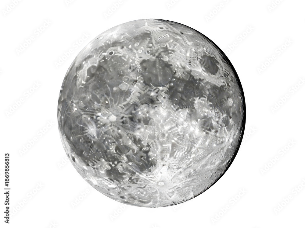 Naklejka premium Grey and white moon on isolated transparent background with craters and texture