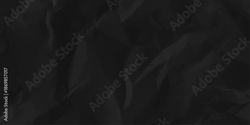 black fabric texture. Dark black crumpled paper wrinkled background.  Vector illustration