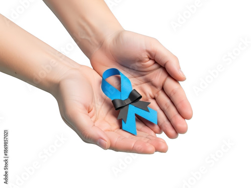 Wallpaper Mural A pair of hands holding a blue ribbon on a transparent background for awareness and support Torontodigital.ca
