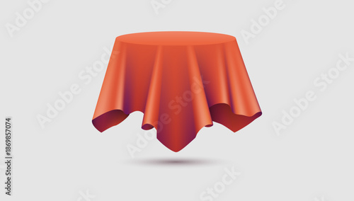 Decorative Round Table Illustration with Warm Red or Orange Tablecloth Design
