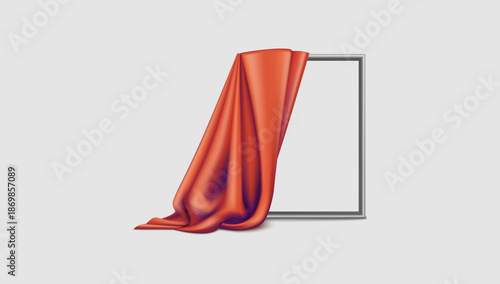 Red Satin Fabric Draped on Square Stand Vector Illustration for Product Showcase