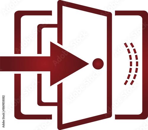 Access control symbol indicating entry and exit through a door with a security wave concept on a white background, representing entrance and egress security
