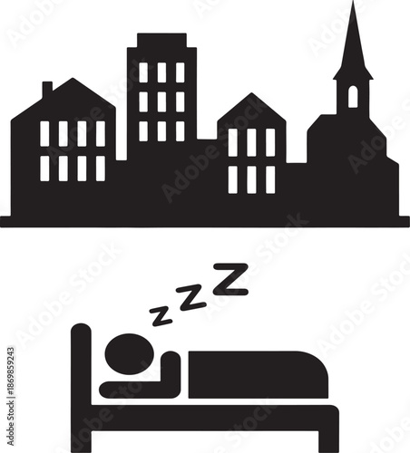 Daily Routine Vector Icons: Office Work and Sleeping Silhouette Set