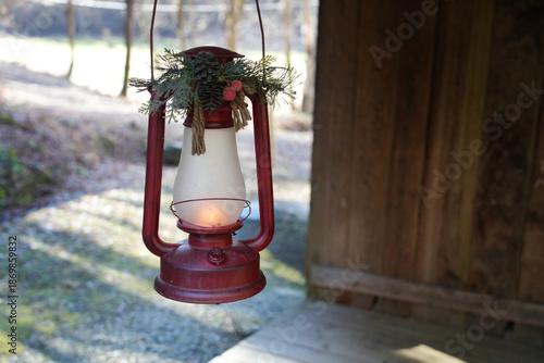 old lantern on a wooden background