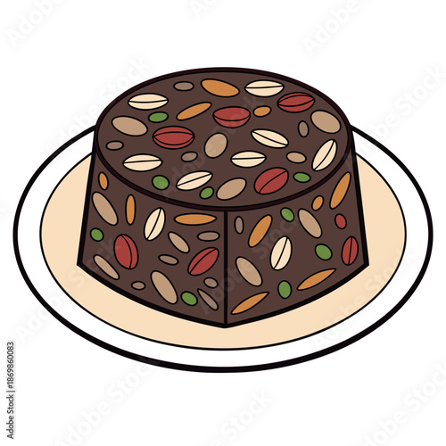 Fruitcake on white background.