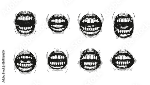 Smiling mouths show various happy expressions with teeth and lips.