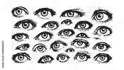 An illustration shows various eyes with different expressions and makeup.