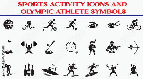 Contemporary sports activity icons and olympic athlete symbols