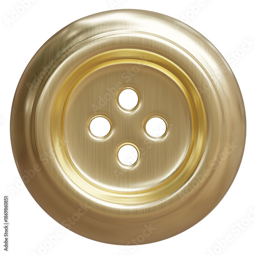 Bild auf Leinwand Sewing button golden color isolated on white, transparent, 3d