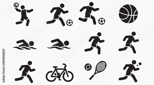 Modern sports athlete silhouettes and active player icons set