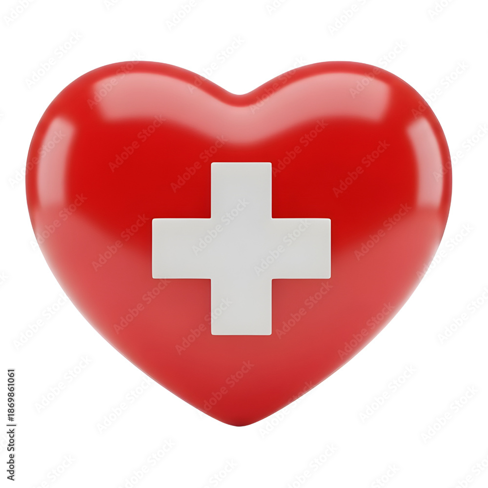 Obraz premium Red heart with medical cross symbol isolated on transparent background