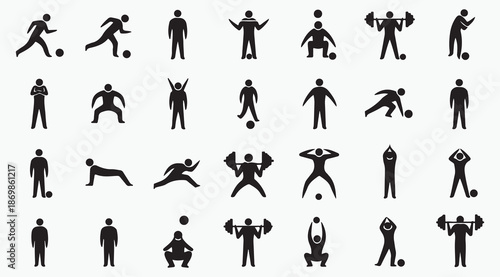 Simple fitness training pictograms and sports exercise icons set