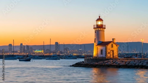 Wallpaper Mural Tranquil lighthouse overlooking harbor with boats at sunset Torontodigital.ca