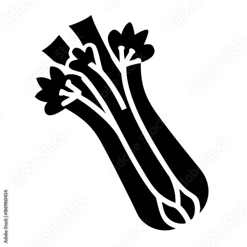 Simple black and white icon of a fresh celery bunch, perfect for health and food designs