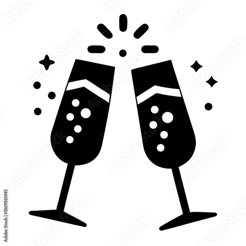 A celebratory toast with two champagne flutes clinking together, symbolizing party and festivity