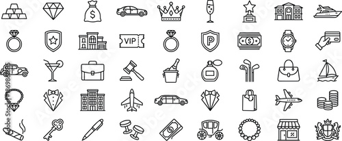 luxury, wealth, rich, icons, vector, money, diamond, gold, mansion, yacht, trophy, crown, fashion, lifestyle, elegance