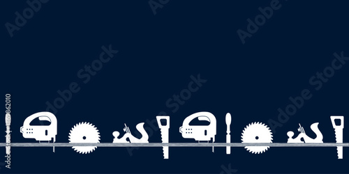 Professional handyman services in blue. Vector banner template with tools collection and text space.  Set of repair tools and wood plank for your web site design, app, UI. EPS10.