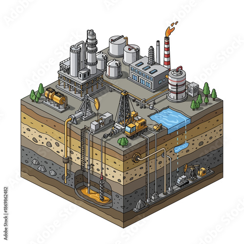 Oil Refinery Industrial Site with Layers.