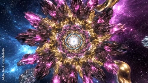 Vibrant Cosmic Explosion with Swirling Colors.