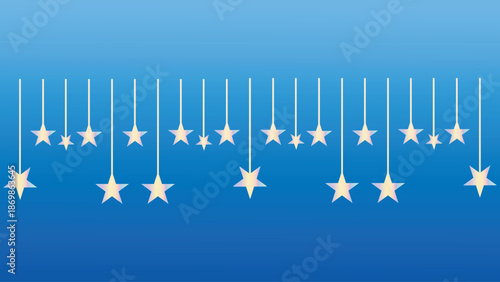 A string of glowing stars hanging against a blue gradient background light