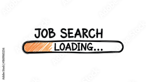 Hand drawn illustration showing a job search loading progress bar with sketchy text on a plain white background.