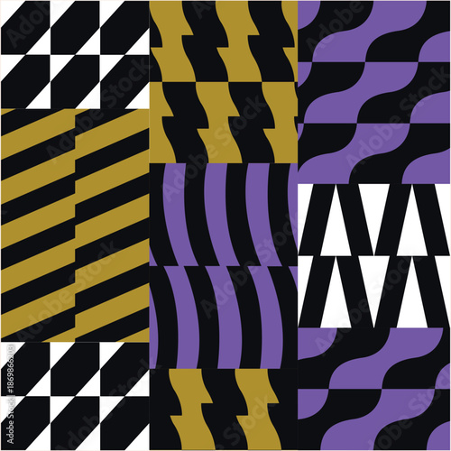 Abstract Geometric Pattern with a Dynamic Arrangement of Shapes and Colors