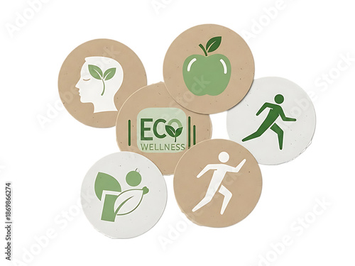 Eco friendly icons with green and white graphics isolated on transparent background