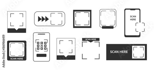 QR code frame box, template. QR code with inscription scan me with smartphone. Scan me icon. Scan qr code icon for payment, mobile app