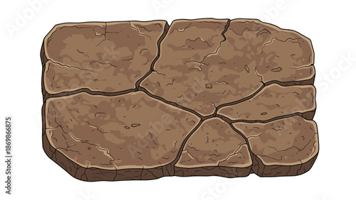 Illustration of a square patch of dry parched soil with deep cracks representing drought and environmental challenges.