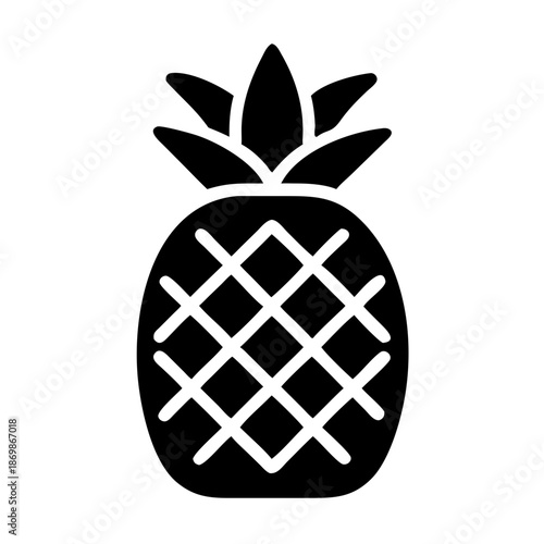 Bold and graphic black pineapple icon with textured pattern, symbolizing tropical fruit and summer
