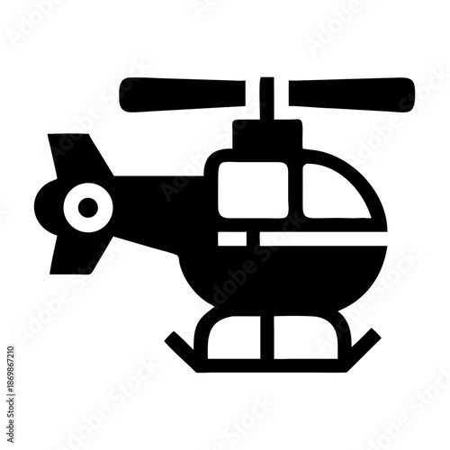 Black helicopter icon illustration representing air travel and emergency transport service