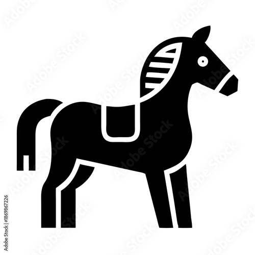 Simple and iconic black silhouette of a horse with a saddle, perfect for equestrian themes
