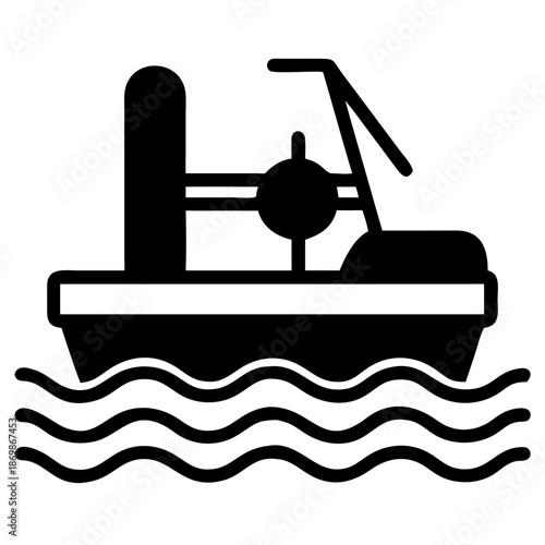 Airboat gliding on water icon, representing speed and adventure on a swamp or river