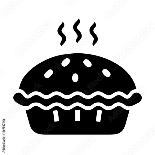 Hot baked pie with steam rising, a delicious dessert or savory dish icon