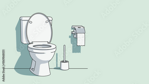 Clean white ceramic toilet bowl located in a bathroom with a toilet paper roll and a cleaning brush accessory.