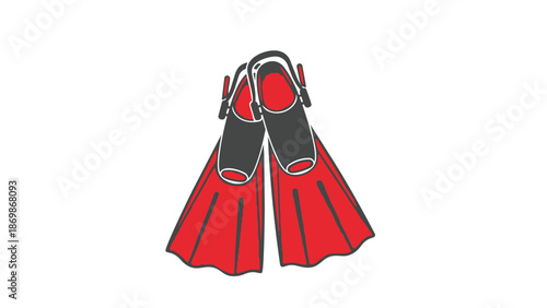 Red and black flippers for scuba diving