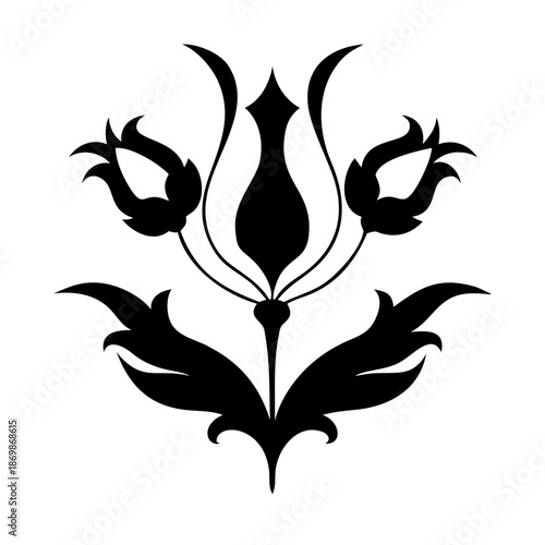 Stylized floral drawing, traditional Ottoman Turkish art, Iznik style decorative design element. Tazhib Eslimi Art Iranian Text Box Floral Vector. Turkish Ottoman style ornamental.	