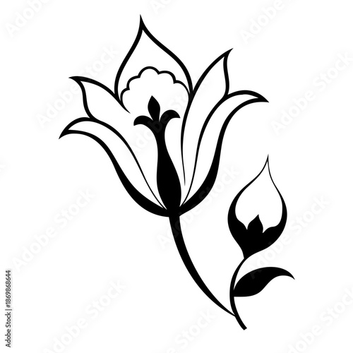 Stylized floral drawing, traditional Ottoman Turkish art, Iznik style decorative design element. Tazhib Eslimi Art Iranian Text Box Floral Vector. Turkish Ottoman style ornamental.	