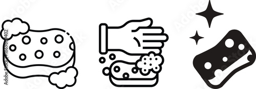 Soap cleaning icon in styles. Simple icon design Sponge Icon Style Cleaning sponge icon in outline and flat style , vector illustration. Bath sponge icon