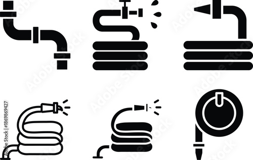 Water pipe icon Set Hose Icon Set sink pipe vector icon plumbing icon Sewer system icons set. Solid filled vector illustration with main sewer pipe Hose icon elements. graphics icons.