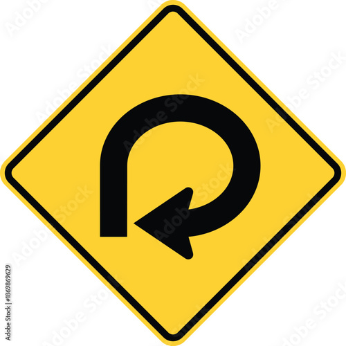 Yellowdiamondshapedroundaboutdirectionsignisolatedontransparentbackground