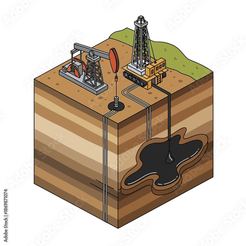 Oil Rig Extraction Equipment on Wooden Platform.