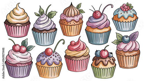 A collection of various artistic and delicious cupcakes, each topped with creative frosting.