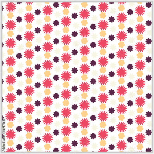 Vibrant floral pattern with pink yellow and black flowers