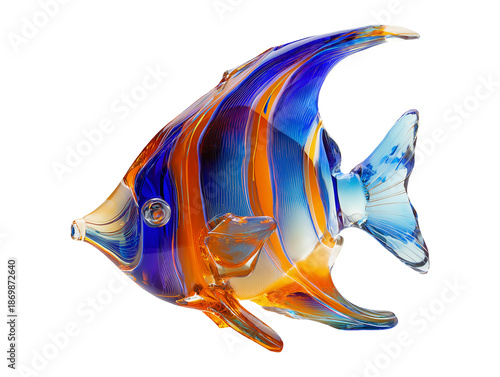 Glass fish figurine blue and orange isolated on transparent or white background, png