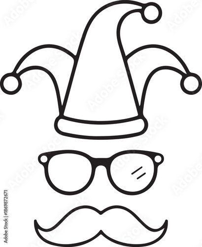 April Fools Day Prank Icon Set with Joker Hat Glasses and Funny Symbols