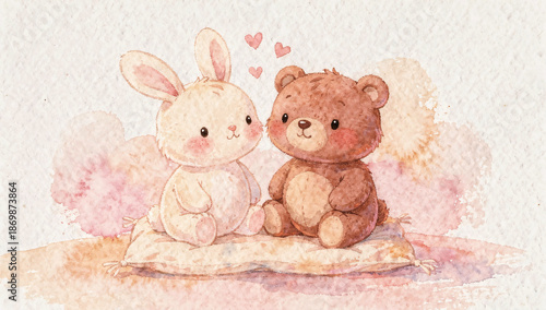 soft toy bunny and bear love. Valentines day 